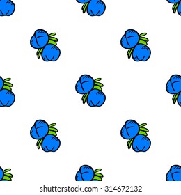 Seamless pattern with  doodle blueberry on white background. Cute vector illustration 