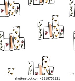 Nahtlose Muster Doodle Bücher. Herbstlesen. Buchstapel. Bildung