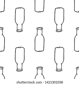 Seamless pattern doodle bottle icon. Hand drawn black sketch. Sign symbol. Decoration element.  Isolated on the white background. Flat design. Vector illustration.