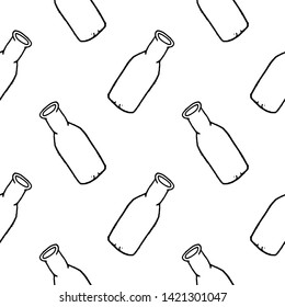 Seamless pattern doodle bottle icon. Hand drawn black sketch. Sign symbol. Decoration element.  Isolated on the white background. Flat design. Vector illustration.