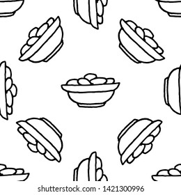 Seamless pattern doodle bowl with eggs or potato icon. Hand drawn black sketch. Sign symbol. Decoration element.  Isolated on the white background. Flat design. Vector illustration.