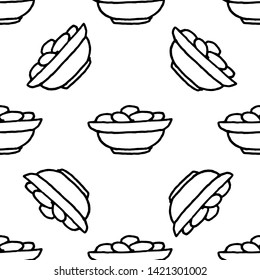Seamless pattern doodle bowl with eggs or potato icon. Hand drawn black sketch. Sign symbol. Decoration element.  Isolated on the white background. Flat design. Vector illustration.