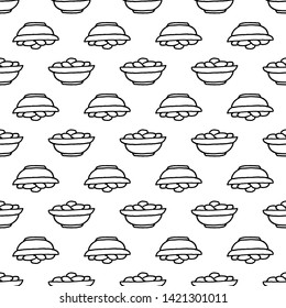 Seamless pattern doodle bowl with eggs or potato icon. Hand drawn black sketch. Sign symbol. Decoration element.  Isolated on the white background. Flat design. Vector illustration.