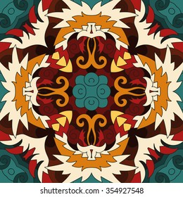 Seamless pattern of doodle bright floral elements in the form of carpet.