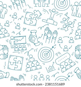 Seamless pattern of Doodle business team. Doodle teamwork people community seamless pattern.