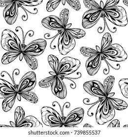 Seamless pattern with doodle butterflies.