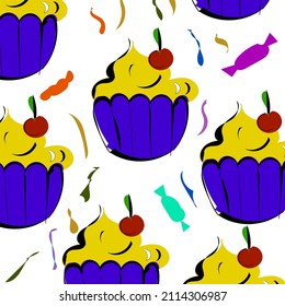 seamless pattern doodle, cakes on a white background. Fabric decor, wallpaper, paper, postcard