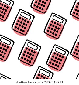 Seamless pattern Doodle calculator. Back to school. Accounting, business
