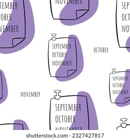 Seamless pattern Doodle calendar. Autumn calendar. Note on the fridge