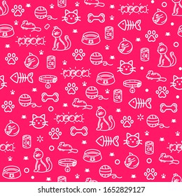 Seamless Pattern Doodle Cat Meow Line Background Vector