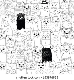 Seamless pattern with doodle cats. Can be used for textile, website background, book cover, packaging. 