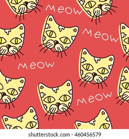 seamless pattern doodle cats head animal