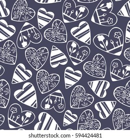Seamless pattern with doodle chalk hearts. Romantic concept seamless pattern.