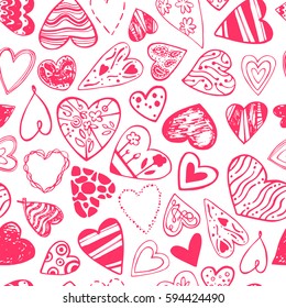 Seamless pattern with doodle chalk hearts. Romantic concept seamless pattern.