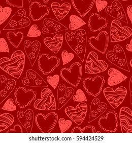 Seamless pattern with doodle chalk hearts. Romantic concept seamless pattern.