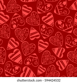 Seamless pattern with doodle chalk hearts. Romantic concept seamless pattern.