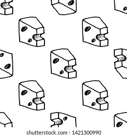 Seamless pattern doodle cheese icon. Hand drawn black sketch. Sign symbol. Decoration element.  Isolated on the white background. Flat design. Vector illustration.