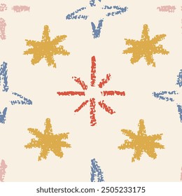 Seamless pattern with doodle childish stars and sparkles with pink background. Hand drawn vector illustration