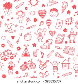 Seamless pattern with doodle children drawing. 