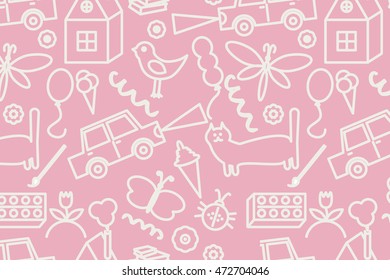 Seamless pattern with doodle children drawing. Vector illustration for your graphic design.