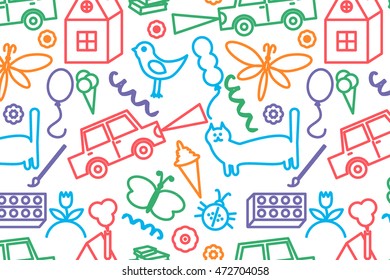 Seamless pattern with doodle children drawing. Vector illustration for your graphic design.