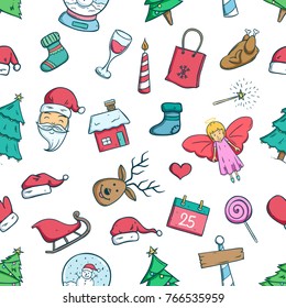 seamless pattern of doodle christmas icons or elements