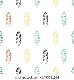Seamless pattern with doodle Christmas trees. Winter background. Vector illustration