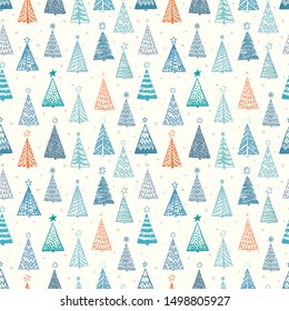 Seamless pattern with doodle christmas trees. Can be used for wallpaper, pattern fills, textile, web page background, surface textures