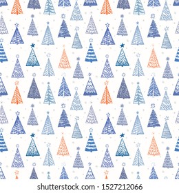Seamless pattern with doodle christmas trees. Can be used for wallpaper, pattern fills, textile, web page background, surface textures