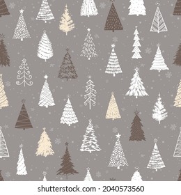 Seamless pattern with doodle christmas trees. Can be used for wallpaper, pattern fills, textile, web page background, surface textures