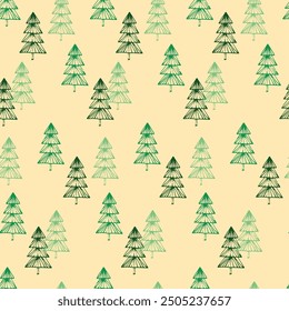 Seamless pattern with doodle Christmas trees. Christmas trees are hand drawn. Vector illustration. It can be used for textiles, wrapping paper. 
drawn by me