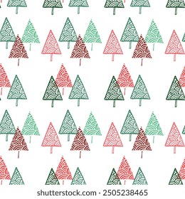 Seamless pattern with doodle Christmas trees. Christmas trees are hand drawn. Vector illustration. It can be used for textiles, wrapping paper. 
drawn by me