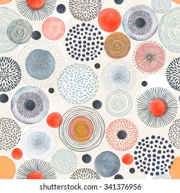 Seamless pattern with doodle circles randomly distributed, vector abstraction illustration.