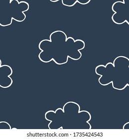 Seamless pattern with doodle clouds. Hand drawn children illustration in soft pastel colors for wallpaper, textile cotton print, bed linen, wrapping paper, kids clothes, cards, posters, baby textile.