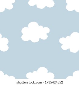 Seamless pattern with doodle clouds. Hand drawn children illustration in soft pastel colors for wallpaper, textile cotton print, bed linen, wrapping paper, kids clothes, cards, posters, baby textile.