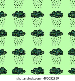 Seamless pattern with doodle clouds. Nice vector illustration