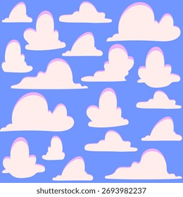 Padrão contínuo de nuvens de doodle. Vintage tinta esboço estilo minimalista nuvens brancas. Padrão de vetor desenhado à mão.
