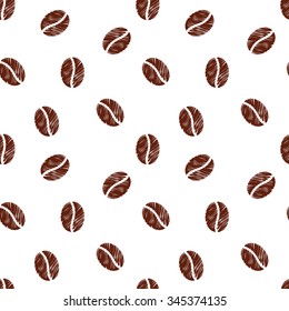 Seamless pattern with doodle coffee beans isolated on white background. 