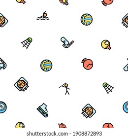 Seamless Pattern Doodle Collection Sport Vector Design Style Background Healthy Lifestyle Fitness Illustration Icons
