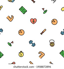 Seamless Pattern Doodle Collection Sport Vector Design Style Background Healthy Lifestyle Fitness Illustration Icons