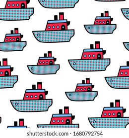 Seamless pattern with doodle color ships.