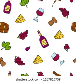 Seamless pattern with doodle colored wine icons.