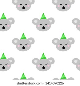 Seamless pattern with doodle colorful koala faces.