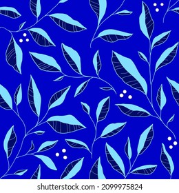 Patrón sin foco con hojas de doodle coloridas. Fondo vectorial floral en un estilo lineal minimalista moderno. Elementos de diseño dibujados a mano para tela, impresión, cubierta, banner, invitación.