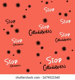 seamless pattern doodle Coronavirus isolated on red background. Global epidemic of 2019-nCov. coronavirus quarantine, wallpaper, wrapping, textile, backdrop poster, banner, flyer background.