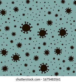 seamless pattern doodle Coronavirus isolated on blue background. Global epidemic of 2019-nCov. coronavirus quarantine, wallpaper, wrapping, textile, backdrop poster, banner, flyer background.