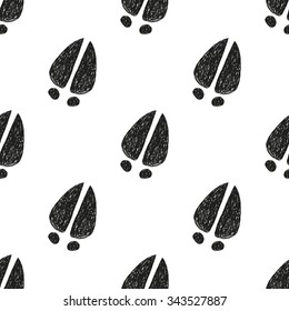 Seamless Pattern With Doodle Cow Tracks. Animal Footprint Background. 