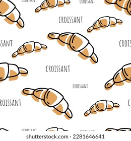 Seamless pattern Doodle croissant, french pastry for breakfast