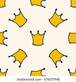 Seamless pattern with doodle crowns. Cute baby background for printing on textile, fabric, surfaces, patchwork, scrap-booking. Vintage retro style.