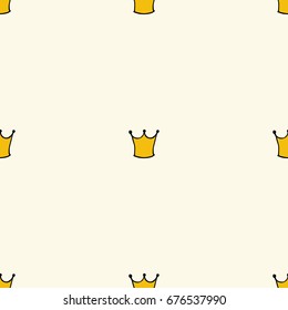 Seamless pattern with doodle crowns. Cute baby background for printing on textile, fabric, surfaces, patchwork, scrap-booking. Vintage retro style.